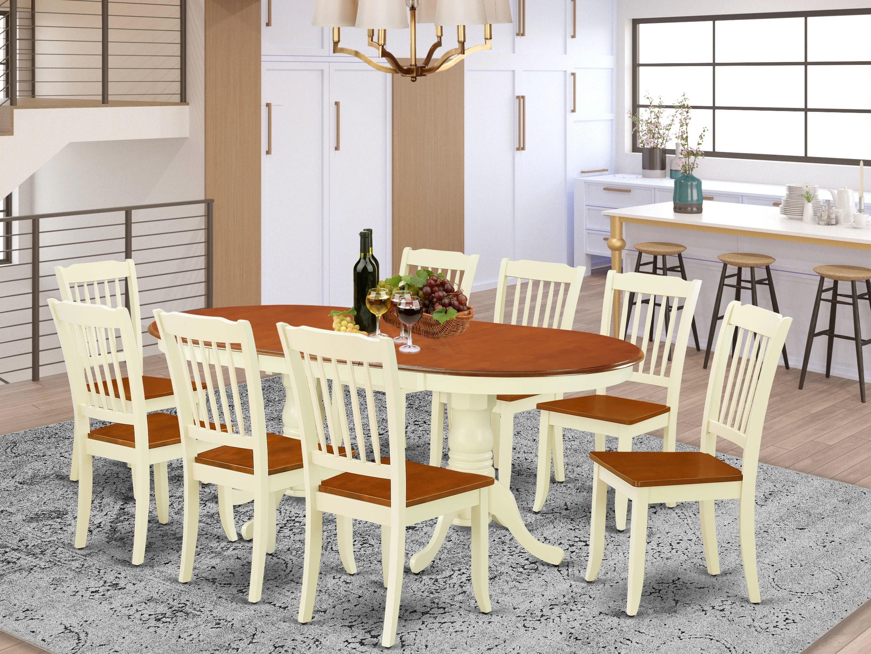 9 - Piece Extendable Solid Wood Double Pedestal Dining Set